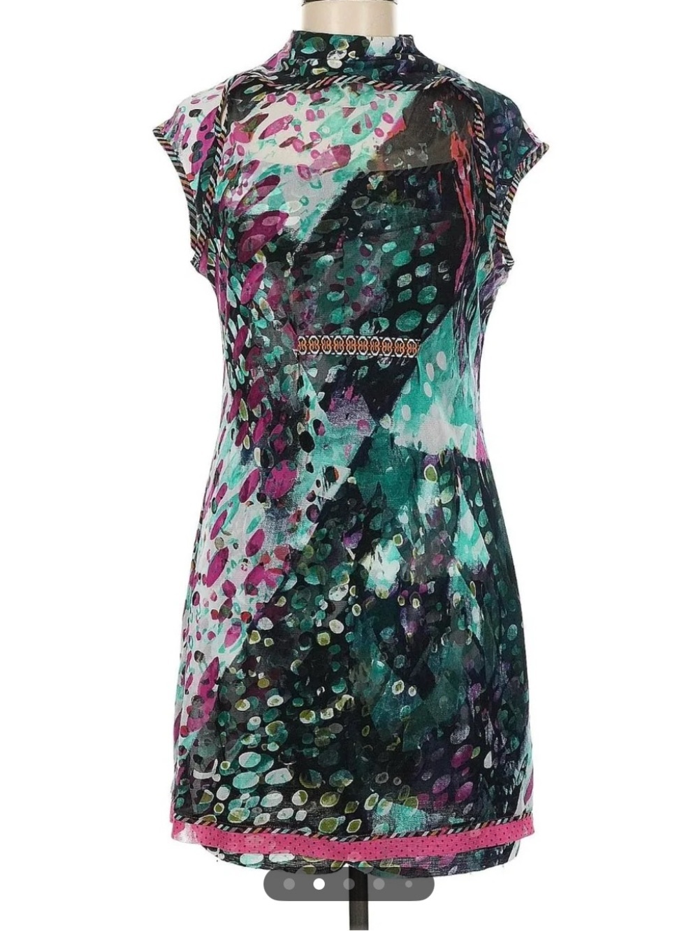 ANAC by Kimi Printed Cap Sleeve Dress in Teal and Pink M